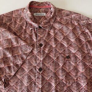 Tommy Bahama 100% Silk Shirt Large Geometric Hawaiian Resort Cruise Abstract